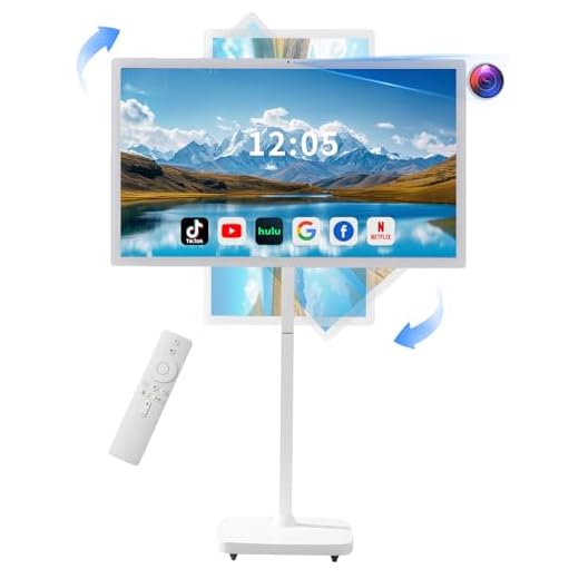 Grhrurg 32 Inch Smart Portable TV on Wheels,FHD Touch-Screen-Monitor,Wireless RollableTV, 8G RAM,128G Storage,Built-in 6-8H Battery,Android 14,Full Swivel Rotation,Remote Control (White)