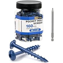 #8 Pocket Hole Screws 1-1/4 Inch, 160Pcs Coarse Thread Wood Screws, Square Drive, Washer Head, 4-Layer Coating, Drive Bit Included Blue