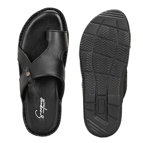 Image of Men's Leather Look Stylish Slippers with Toe Ring for Diwali, Festive & Ethnic Wear | Premium Synthetic Leather Chappals with Cushioned Footbed & Durable Anti-Slip Sole