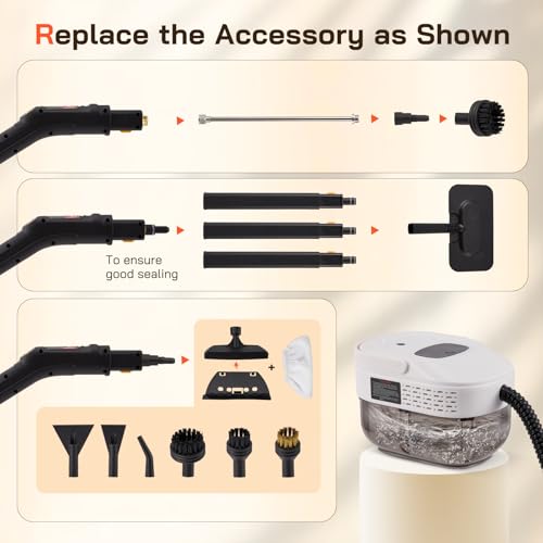Limpieza a Vapor,2500W Limpiador Vapor PortáTil con 19 Accesorios, de 1600ML de Tanque,Limpiador a Vapor de Mano para Muebles de Cocina, Baño, Automóvil, Piso, Sofá - imagen 4