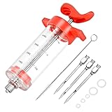 FÁSIL DE USAR: El jeringa de marinado ha adoptado el diseño ergonómico de delantal de pistón antideslizante para agarre cómodo y fácil, ayuda a hacer la inycción con más facilidad y comodidad.