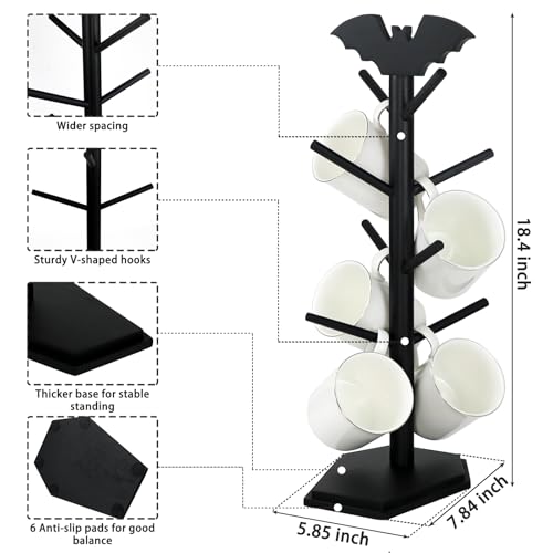 Bat-Mug-Holder-Tree-8-Hooks-Coffee-Mug-Rack-Gothic-Home-Decor-Wood-Coffee-Mug-Tree-for-Countertop-Coffee-Cup-Holder-for-Halloween-Kitchen-Organizer-Coffee-Bar-Accessories-Black Bat Mug Holder Tree 8 Hooks Coffee Mug Rack Gothic Home Decor Wood Coffee Mug Tree for Countertop Coffee Cup Holder for Halloween Kitchen Organizer Coffee Bar Accessories Black