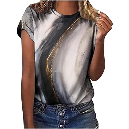 Dasayo Cute Summer Tops For Teen Girls Cute Tops For Women Trendy Going Out Marble Graphic Tees Summer Casual Vintage Funny Trendy Bohemian Blouse Shirts Plus Size Flowy Tops #TOP8