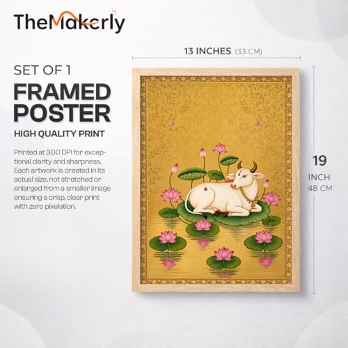 Image of TheMakerly Traditional Indian Wall Painting Set of 2 | Radha Krishna Wall Art Frames | Vintage Religious Wall Decor for Living Room Bedroom Home Temple (KR03, 13x19 inches)