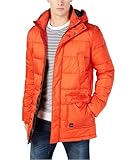 Calvin Klein Mens Winter Hooded Puffer Jacket, Orange, X-Small