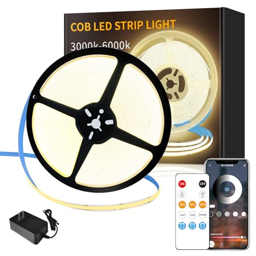 Image of COB LED Strip Lights 32.8ft,3000K Warm White Dimmable DC 24V Flexible LED Tape Lights for Bedroom, with Remote and App Control LED Light Strip,for Cabinets, Shelves,Home Decoration