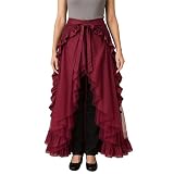BAKUGOU Women Gothic Steampunk Bustle Overskirt High Low Ruffle Wrap Skirt Medieval Halloween Pirate Costume Red