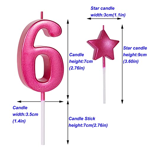 2.75In Rose Red Number 6 Birthday Candles, Glitter Rose Red Happy Birthday Cake Cupcake Toppers Decoration And Celebrating For Adults/Kids Party Baking(Number 6) #TOP1
