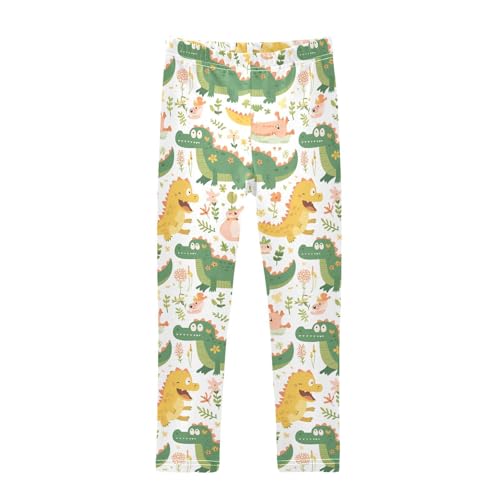 KLL Cute Cartoon Crocodile Alligator Toddler Girls' Legging Stretch High Waisted Workout Pants Sports