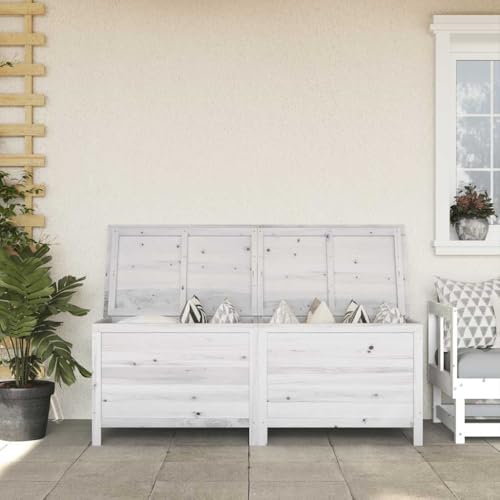 Nqyjm Arcón de jardín Madera Maciza Abeto Blanco 150x50x56,5 cm Baúl de Almacenaje para Jardín para Ordenación en Patio y Terraza