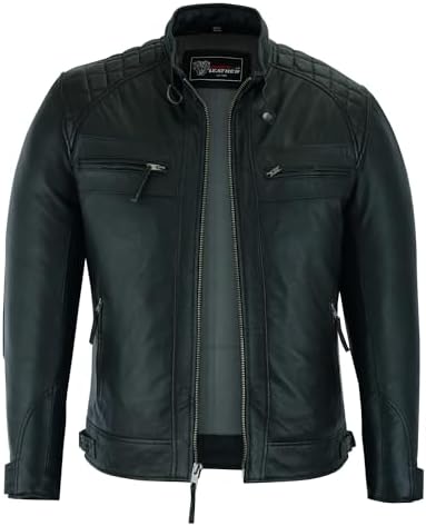 Vance Leather' Men's Cafe Racer Waxed Lambskin Austin Brown Motor...