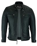 Vance Leather' Men's Cafe Racer Gatsby Black Waxed Lambskin Motorcycle Leather Jacket(X-Large, Black)