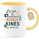 quotedazur Café-Croissant - Mug Personnalisé La Vie Est Meilleure Avec Des Kinés Comme Toi Cadeau Pour Noël Et Tasse Pleine D' - Jaune/Céramique