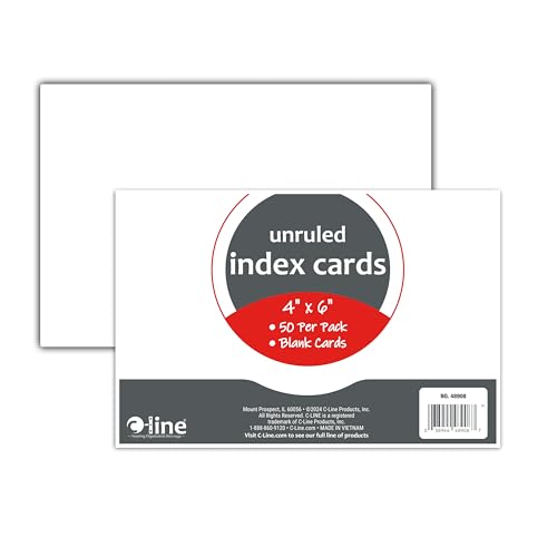 C-Line 4” x 6” Index Cards, White, Unruled, 50/PK...