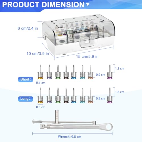 Mokemok Dental Implant Torque Wrench Set Universal Implant Torque Wrench Screwdriver Prosthetic Kit Ratchet Drivers Dentistry Implant Repair Tools Fully Autoclavable 16pcs, 10-70Ncm