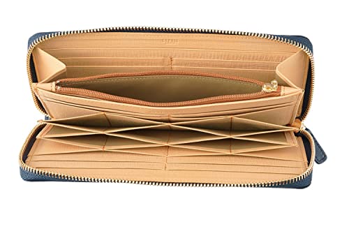 [キプリス] シラサギレザー 長財布 ハニーセル ラウンドファスナー 革 レザー 大容量 父の日 メンズ ギフト プレゼント 誕生日 彼氏 ネイビー 8238(05)