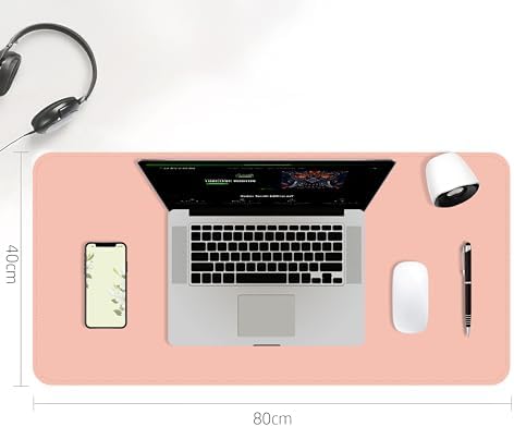 Klasse Çift Renk Dikişli PU Deri Masa Matı 80x40 Cm Mousepad, Su Geçirmez Masa Sümeni, Çift Taraflı Kullanım, Dizüstü Bilgisayar/Ofis/Ev için, Kaymaz Taban (Pembe Ve Gri) - Görsel 3
