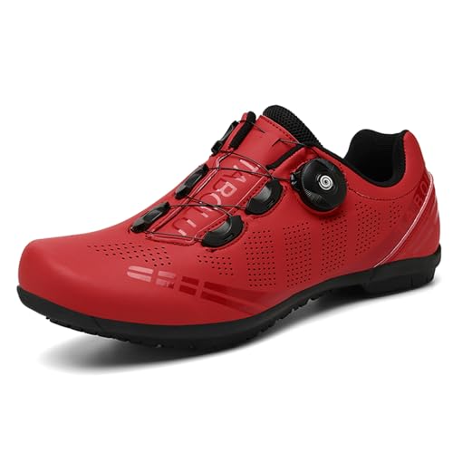 Hixingo - Hixingo Cycling Shoes Mens Womens MTB Bicycle Shoes Flat Sneaker Road Bike Rubber Sole Breathable Mountain Bike Shoes Non-Slip Shoe 5.5 UK Red