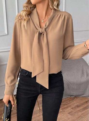 Astylish Womens Dressy Casual Blouses Bow Tie Neck Long Sleeve Elegant Business Work Shirt Tops 6