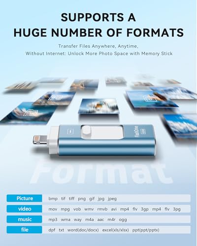 Image of Apple MFi Certified 512GB Flash Drive for iPhone Thumb Drive Photo Stick, USB Memory Stick iPhone Flash Drive for Photos Videos, High Speed Jump Drive Compatible for iPhone /iPad /Android /PC (Blue)