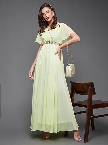 Image of Miss Chase Women's V-Neck Flared /Bell Sleeves Fit & Flare Maxi Dress