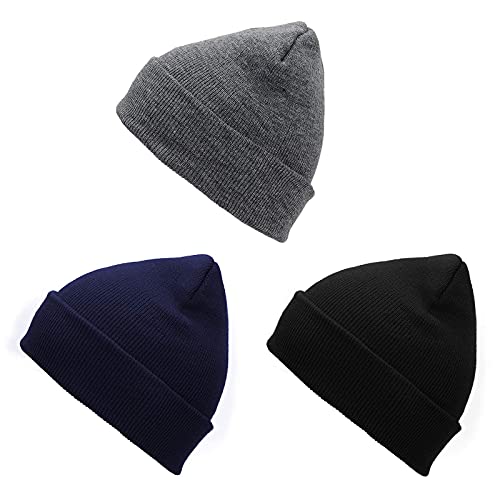 Men s Beanie Caps Classic Winter Hats Mens Beanies Warm Skull Cap Unisex Daily Headwear 3 Pack A One Size