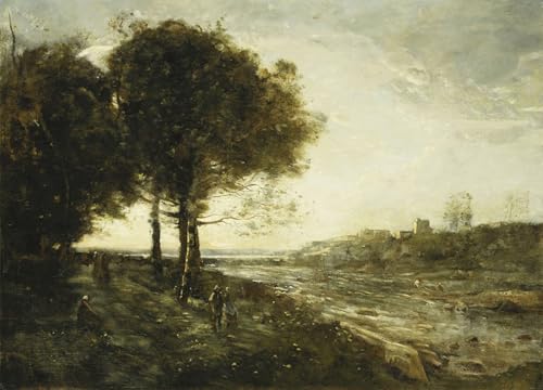 Cuadro Pintura al óleo Clásicas de paisaje de río, decoración de pared grande 60x90cm