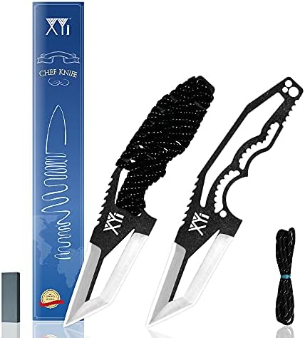 XYJ 2pcs Tanto Knife Set With Paracord Handle 4 Inch Stainless Steel Fixed Small Knife Cool Hunting Camping Outdoor Survival Serrated Blade With Whetstone