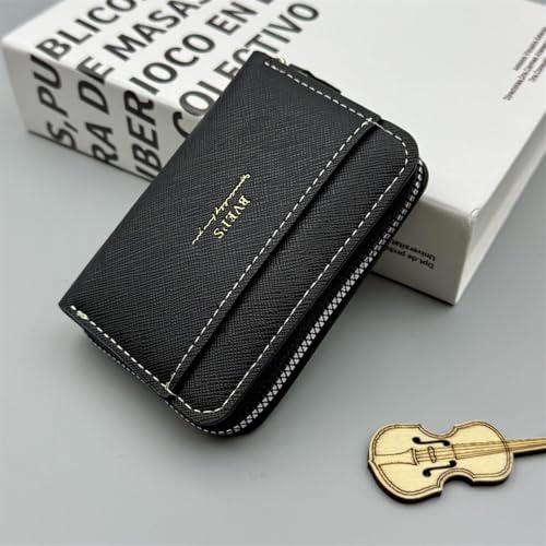 Minimalist Credit Card Holder Wallet – Slim Leather Zipper Coin Purse & Mini Card Protector (Black)2
