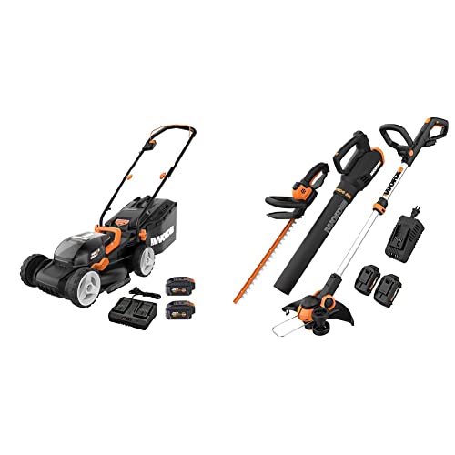 Worx Wg779 40V Power Share 4.0Ah 14" Cordless Lawn Mower (Batteries & Charger Included) & 20V Gt 3.0 + Turbine Blower + Hedge Trimmer (Batteries & Charger Included) #TOP5
