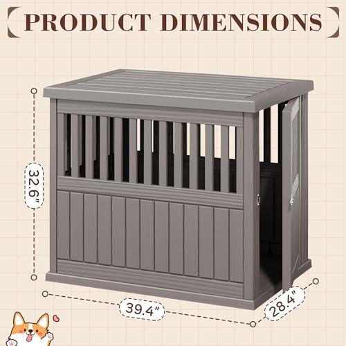 Fancyango 40-Inch Heavy Duty Dog Crate Furniture Lockable Indoor Outdoor Kennel & End Table for Small/Large Dogs Decorative Plastic Pet Cage in Grey by Fancyango - Used condition - Image 6