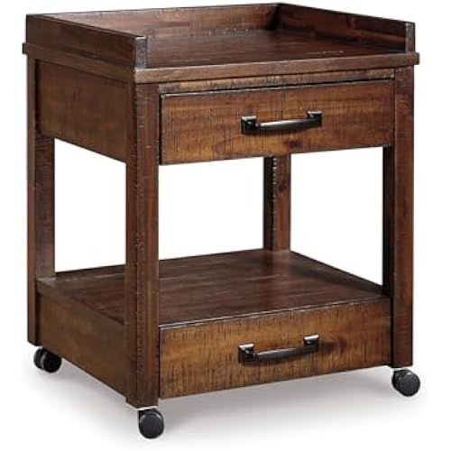 Signature Design by Ashley Rolling Printer Stand with Storage, Rustic Brown