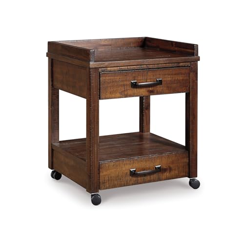 Signature Design by Ashley Baldridge Office Printer Stand, Storage, Electrical Outlets, USB Charing Ports, Wood, 21" W x 18" D x 24.63" H, Brown