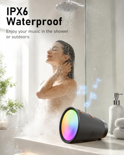 Image of Portable Bluetooth Speaker Wireless with 9 Color Lights, 20H Playtime, Stereo Pairing, Deep Bass, IPX6 Waterproof, Bluetooth 5.3, Small Speaker for Home, Party, Outdoor, Camping, Beach, Gift