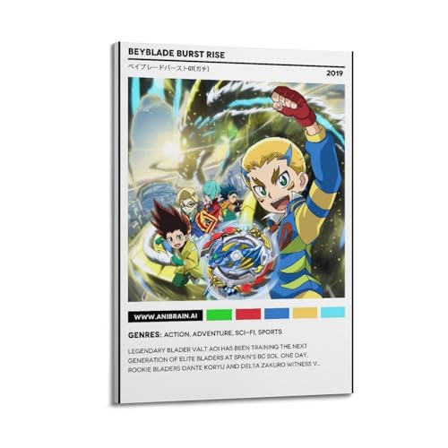 YRTWR I WBRRB Beyblade Burst Rise - Póster de pared con diseño de cubierta para dormitorio, películas de 50 x 75 cm, estilo marco