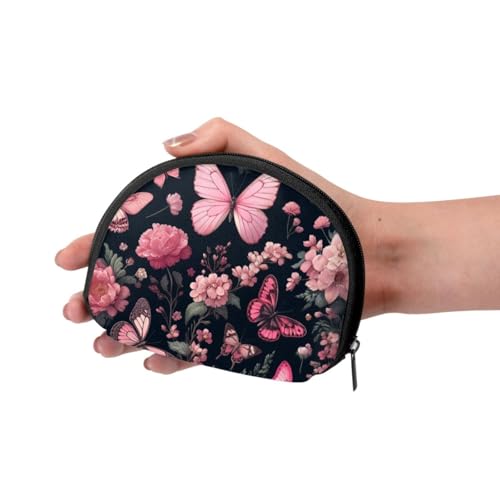 Portable Coin Purse Dark-Flowers-Butterflies Mini Zippered Money Pouch Card Holder3
