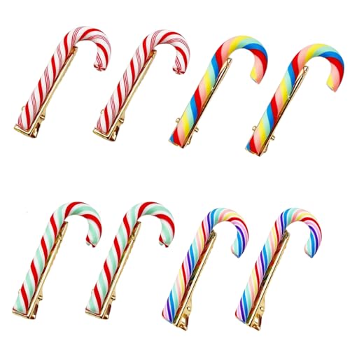 8 PCS Festive Candy Cane Hair Clips for Christmas Soft Clay Rainbow Canes Duckbill Clips Colorful Striped Cartoon Barrettes Cute Holiday Decorative Hair Accessories for Women & Teen girls Outfit