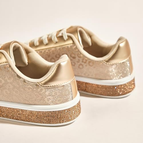 Image of UUBARIS Women's Glitter Tennis Sneakers Neon Dressy Sparkly Sneakers Rhinestone Bling Wedding Bridal Shoes Shiny Sequin Shoes