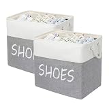 XQLIVE Large Fabric Shoe Basket,Flodable Shoe Storage Bin for Entryway,Hallway or Mudroom,Stylish Shoe Storage Container (Large-2 Pack)
