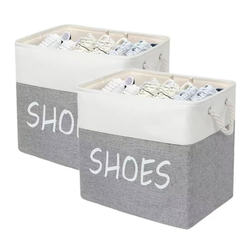 XQLIVE Large Fabric Shoe Basket,Flodable Shoe Storage Bin for Entryway,Hallway or Mudroom,Stylish Shoe Storage Container (Large-2 Pack)