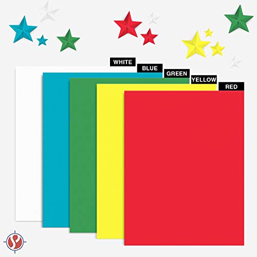 Bright Color Card Stock Paper, 8.5 X 11" Multi-Color Cardstock For Greetings, Gift Tags, Art & Crafts, Invitations & Announcements | 25 Red, 25 Yellow, 25 Green, 25 Blue, 50 White (150 Sheets Total) #TOP3