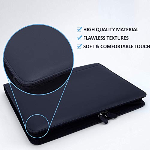 Unimira Grand Ipad 12.9 (2019-2022) Zippered Leather Portfolio Padfolio, Navy Blue, Business Case Organizer For Ipad 12.9, Letter Notepad Binder, Men And Women, Corporate Gift #TOP4