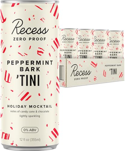 Recess Zero Proof Craft Mocktails, Alcohol Free Drinks, Non-Alcoholic Beverage Replacement, Mixer, Celebration, Party, (Peppermint Bark 'Tini, 12oz, Pack of 12)