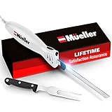 Mueller Ultra-Carver Electric Knife for Carving Meats, Poultry, Bread, Crafting Foam. Stainless Steel Blades, Powerful Motor, Ergonomic Handle, One-Touch On/Off Button, Serving Fork Included, White