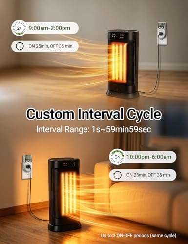 Techbee Digital Programmable Outlet Timer Plug Indoor Short Period Repeat Cycle Timer Switch with 24 Hour Countdown Delay ON/Off for Electrical Power (120V, 15A)