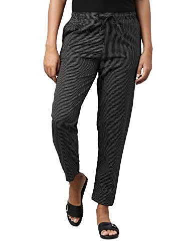 Image of GO COLORS Stripes Printed Pencil Pant for Women | Breathable, Side Pocket