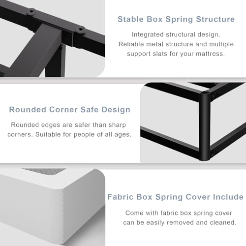 Tyndall 7 Inch Queen Box Spring, Heavy Duty Metal Box Spring for Queen Size Bed Mattress Foundation with Fabric Cover, Noise-Free, Non Slip, Easy Assembly