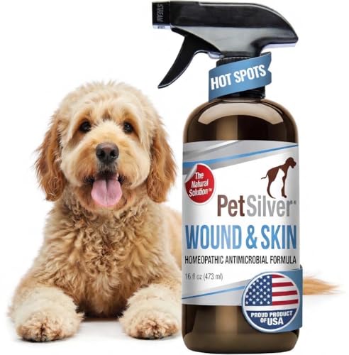 PetSilver Wound & Skin Spray - Dog Wound Spray Hot Spot Allergy Relief for Dogs Itch Spray for Cats - Natural Skin Soother - Chelated Silver Superior to Colloidal Silver - Made in USA - 16 fl oz
