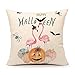 4TH Emotion Happy Halloween Throw Pillow Cover Fall Pumpkin Cushion Case for Sofa Couch 18" x 18" Inch Cotton Linen (Flamingo)