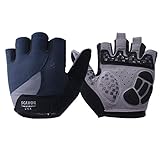 SCAVOR Padded Fingerless Mountain Biking Mesh Gloves - for Men Women Boys with Full Thumb Half Finger - Pefect for Sport Bike Fishing Cycling Wheelchair Use (Navy, Large)